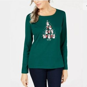 Karen Scott Petite Embellished Holiday Penguin Top